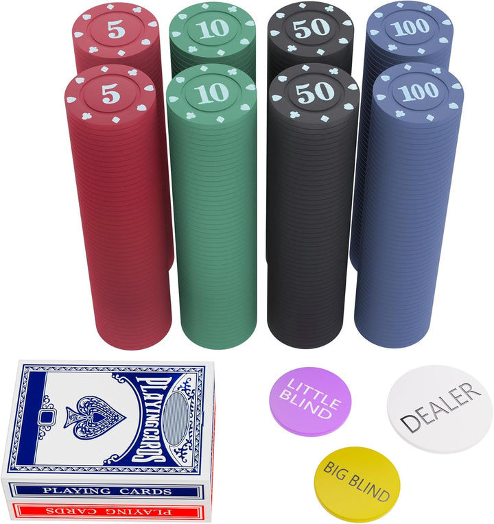 Denomination Plastic Poker Chips Set with 2 Decks,Bulk Playing Cards Chips Texas Hold’Em Blackjack 300 Pcs Numbers Casino Black Jack Lightweight Poker Chip for Travel,Gambling Card Games