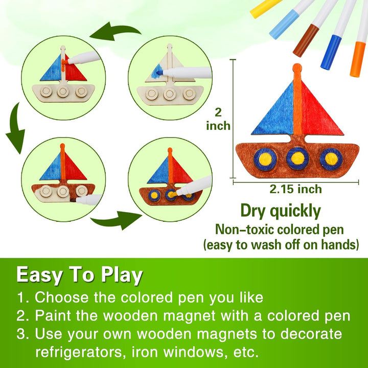 Summer Crafts for Kids, 36 Pcs DIY Wooden Magnets Art Craft Supplies Painting Kit for Boys Girls Ages 4-8 8-12 Birthday Party Gifts Summer Activities School Classroom Prizes