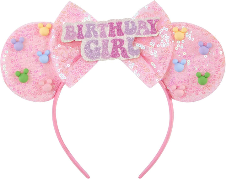 Mouse Ears, Sequin Mouse Ears Headband for Girls Women Halloween Birthday Party (Orange Bow)