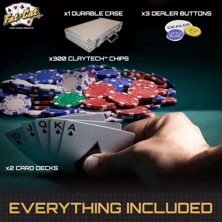 11.5 Gram Texas Hold 'Em Claytec Poker Chip Set with Aluminum Case, 300 Striped Dice Chips