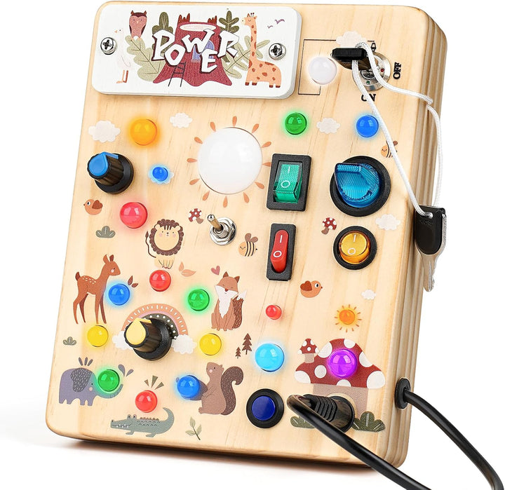 Montessori Toddler Busy Board, 19 Led Wooden Sensory Board Educational Toy, Montessori Toys for 1-6 Year Old, Travel Toys Gifts for Toddlers Boys and Girls