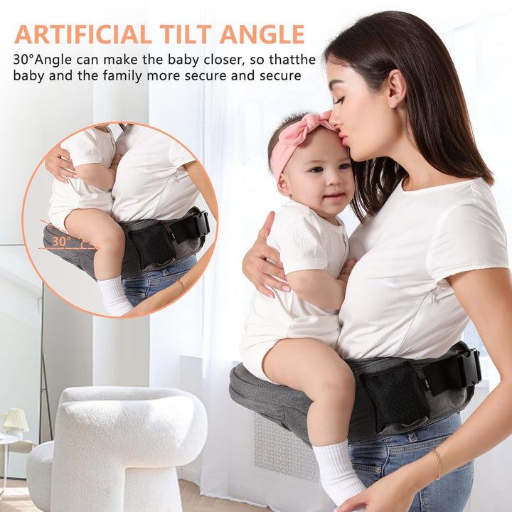 Baby Hip Carrier, Mom’S Choice Award Winner, Baby Carrier with Adjustable Waistband & Breathable Mesh, Ergonomic Carrier with Non-Slip Hip Seat Surface for Newborns & Toddlers, (Grey)