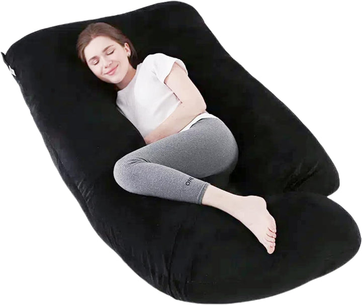 Pregnancy Pillow, Full Body 57 Inch Maternity Pillow with Removable Washable Cover - Sleep Support for Legs, Back, Neck, Shoulder, HIPS, Belly for Pregnent Women, Black Grey Velvet Cover