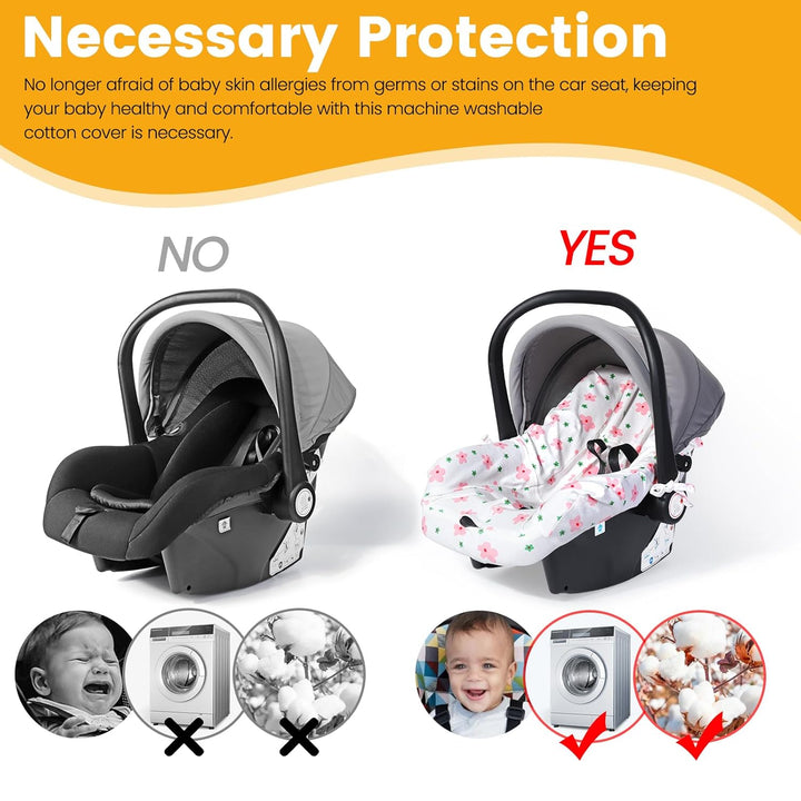 Infant Car Seat Cover Liner, Universal Fit Carseat Protective Cover, Made of 100% Cotton - Breathable Prevent Wear & Dirt Suitable Travel Systems (0-12M), Easy to Clean, Machine Washable, Pink