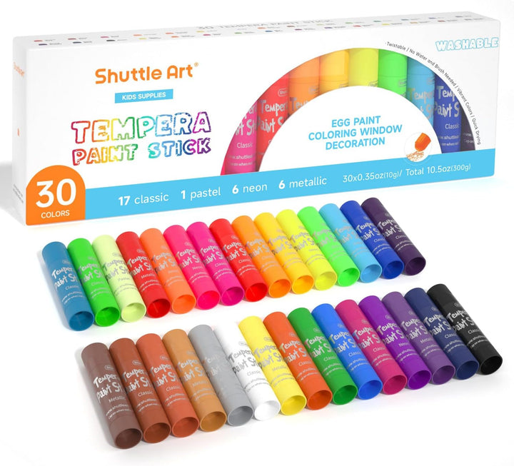 Tempera Paint Sticks, 15 Colors Solid Tempera Paint for Kids, Super Quick-Drying, Washable, Works Great on Paper Wood Glass Ceramic Canvas