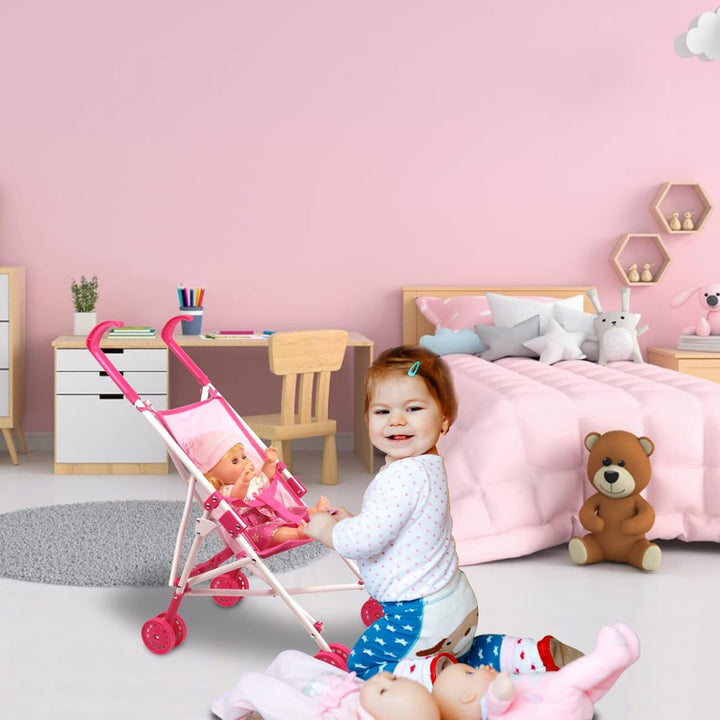 Baby Doll Collection Doll Stroller Heart Design Gifts for Toddlers and Girls Foldable Doll Stroller