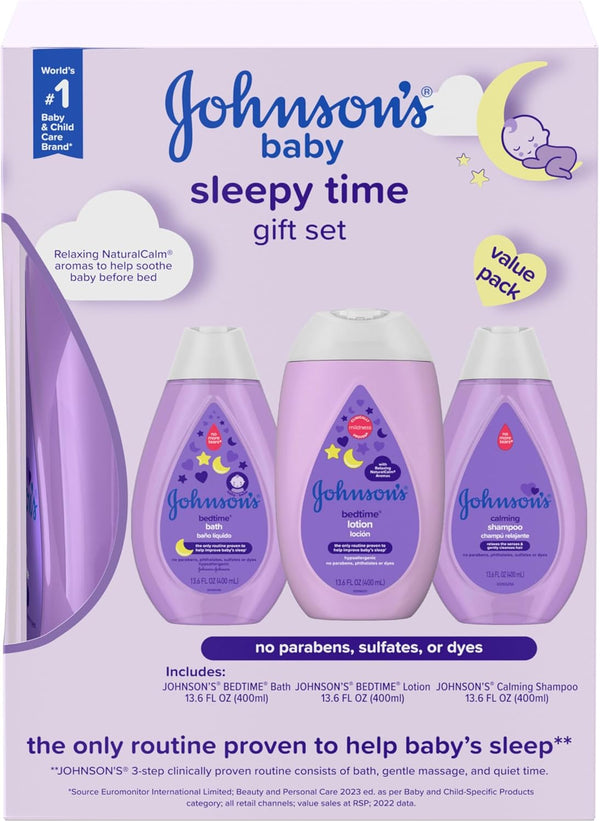 Sleepy Time Bedtime Gift Set with Relaxing Naturalcalm Aromas, Bedtime Baby Bath Shampoo, Wash & Lotion, Baby Bedtime Essentials, Hypoallergenic & Paraben-Free, 3 Items