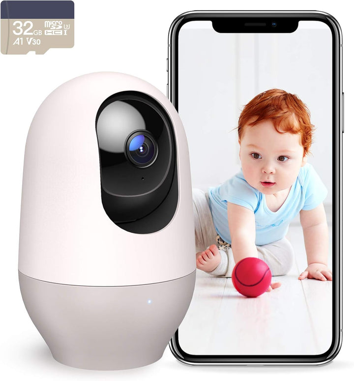 Baby Monitor Wifi Smartphone 2K Baby Monitor with Night Vision Baby Camera Indoor, 360-Degree Motion Tracking, Works with Alexa, Two-Way Audio, Motion & Sound Detection,Sd Card or Cloud