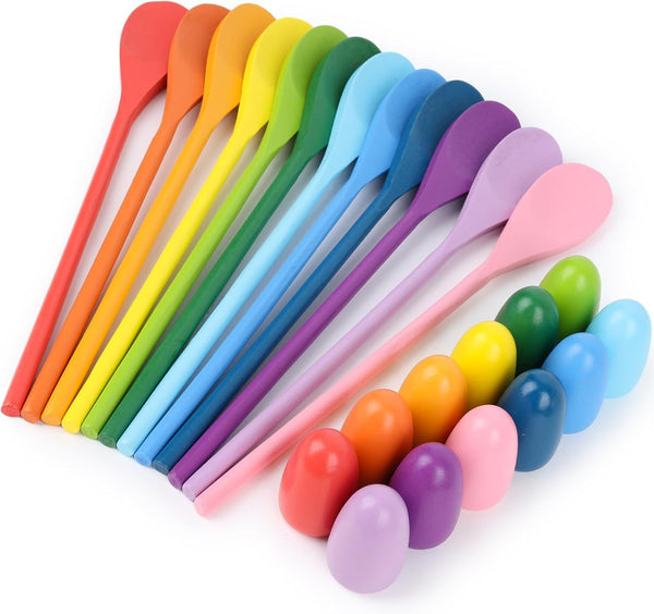 24PCS Egg Spoon Race Game Set, Relay Race Games Wooden Egg Balance Game for Outdoor Lawn Games