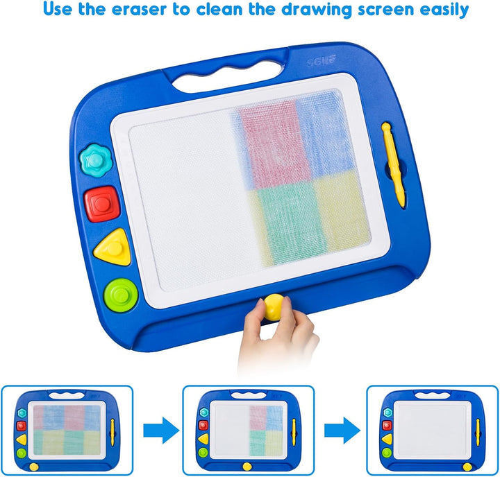 Large Magnetic Drawing Board - 4 Colors 16×13In Writing Painting Doodle Pad with 4 Stamps for Toddlers, Learning Educational Toy Etch Sketch Gift for 36+ Month Kids Girls Boys, Blue