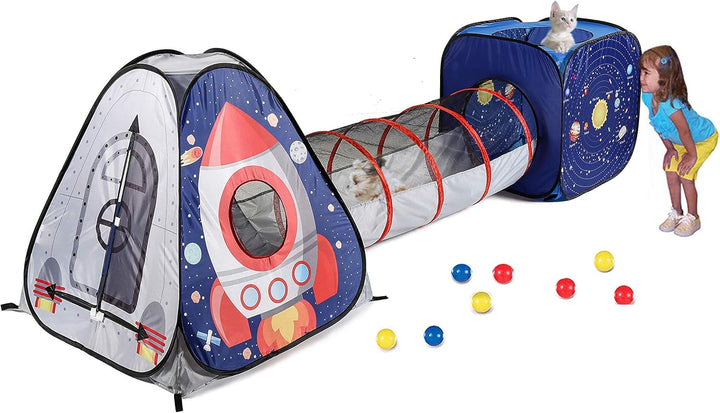 3Pc Space Astronaut Pop up Play Tents with Tunnels for Kids, Boys, Girls, Babies and Toddlers, Indoor/Outdoor Playhouse –Stem Inspired Design W/Solar System & Planet