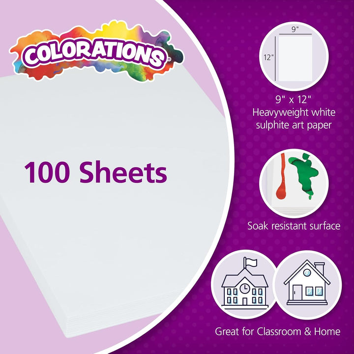 Art Paper, 9" X 12" Painting & Craft Paper, Finger Paints, Watercolor, Tempera, Drawing, Art Room & Homeschool Crafts 100 Sheets