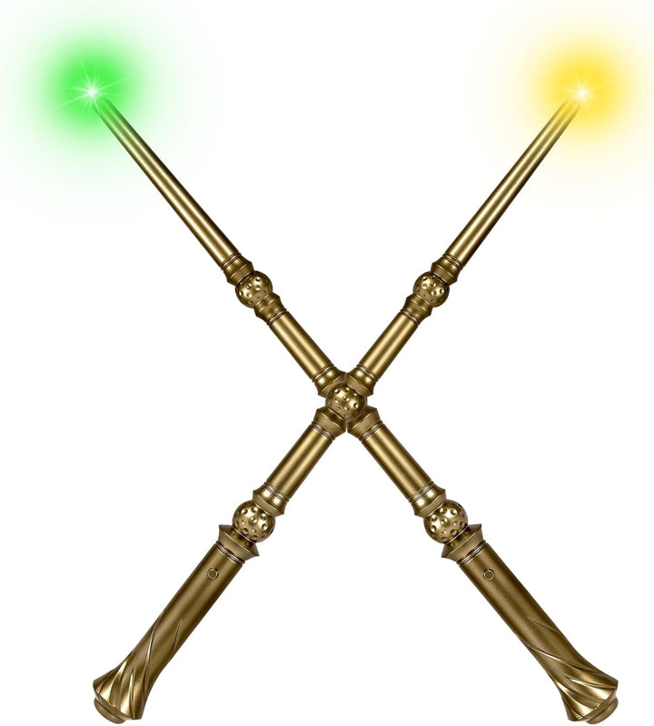 Light up Magic Wizard Wand with Sounds & 4 Color Lights Illuminating Witch Toys for Kids Cosplay Party Birthday Gift, Brown, 2PCS