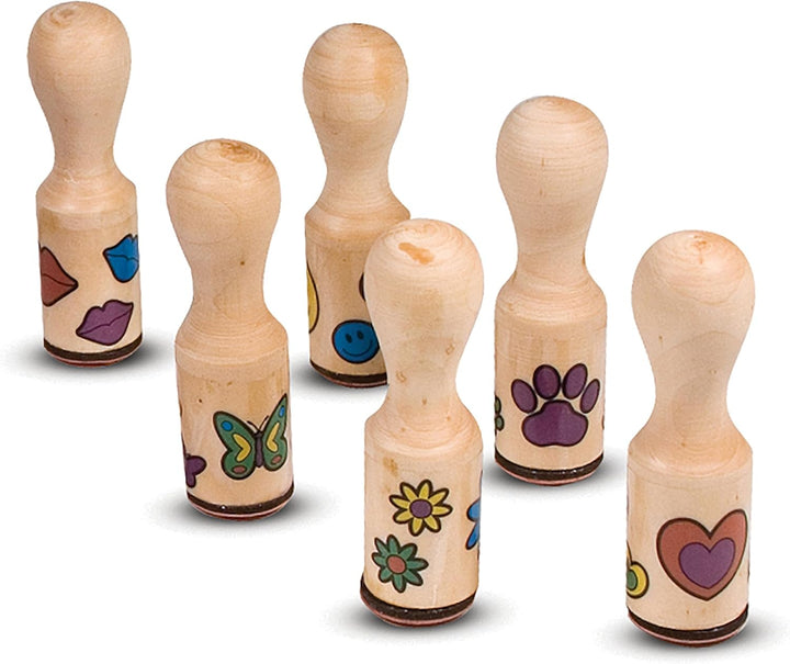 Happy Handles Wooden Stamp Set: 6 Stamps and 6-Color Stamp Pad