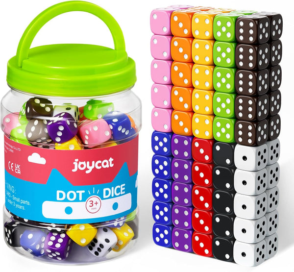 16Mm 6 Sided Dice Set Standard Game Dice Kids for Board Games Dice Games Math Dice for Classroom with Storage Bucket 10 Colors (50, Opaque)