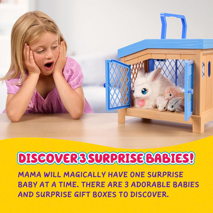 Bunny Mama Surprise Toy Set, Hutch Interactive Animal Playset with 3 Surprise Babies, 20+ Sounds, Bunny Accessories for Girls Ages 3+