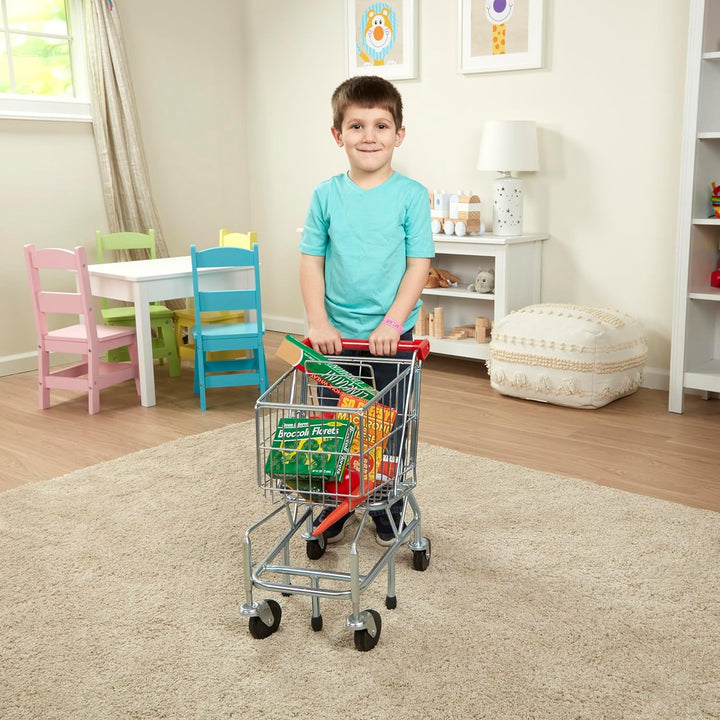 Toy Shopping Cart with Sturdy Metal Frame Toddler Shopping Cart, Pretend Grocery Supermarket, Pretend Play for Kids Ages 3+
