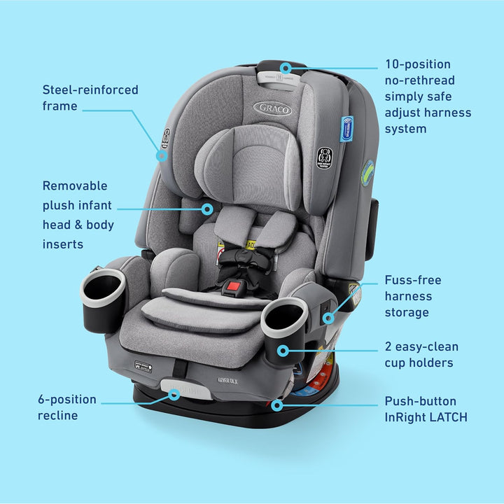 4Ever DLX 4-In-1 Car Seat, Charlie | Infant to Toddler Car Seat, with 10 Years of Use | Rear-Facing, Forward-Facing and Booster Modes | Safe, Comfortable and Convenient