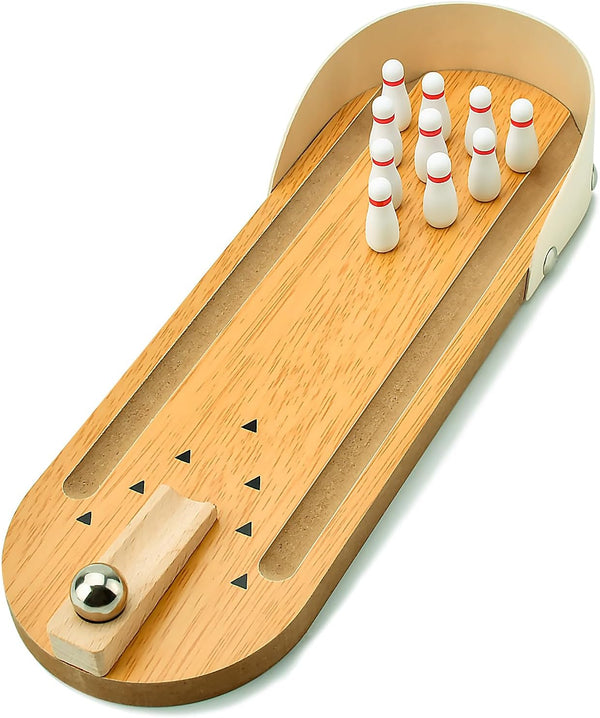 White Elephant Gifts for Adults,Tabletop Mini Bowling Game Set,Stocking Stuffers Christmas Funny Gifts for Men Women Teens Boys,Wooden Mini Bowling Set for Home Office Desk Toys Stress Relief Gadgets
