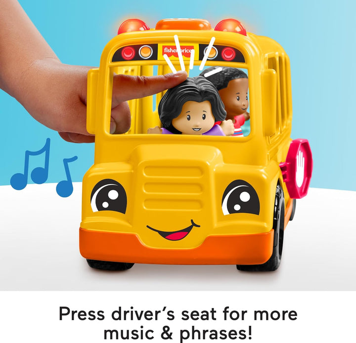 Little People Toddler Toy School Bus Musical Push-Along Vehicle with 2 Figures for Pretend Play Ages 1+ Years
