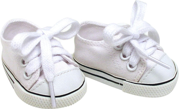 White Canvas Sneaker with Laces and Imitation Leather Toe Cap Shoes Accessory for 18" Dolls, White