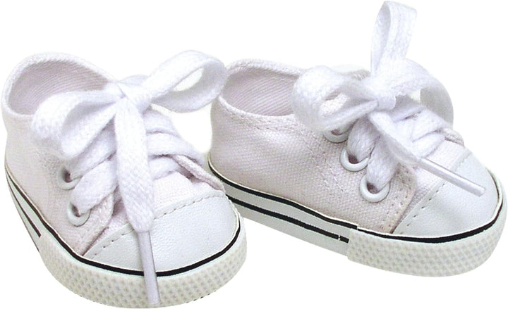 White Canvas Sneaker with Laces and Imitation Leather Toe Cap Shoes Accessory for 18" Dolls, White