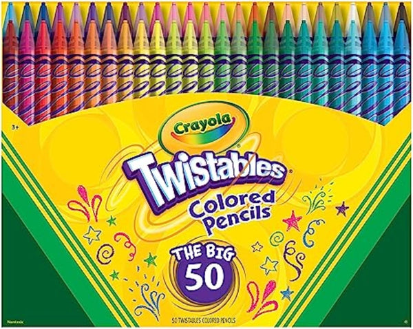 Twistables Colored Pencil Set for Kids (50Ct), No Sharpen Coloring Book Pencils, Essential Classroom Supplies, Cute Back to School Gifts for Kids, 4+