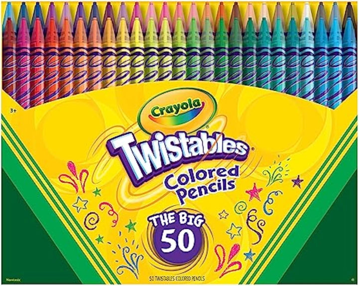 Twistables Colored Pencil Set for Kids (50Ct), No Sharpen Coloring Book Pencils, Essential Classroom Supplies, Cute Back to School Gifts for Kids, 4+