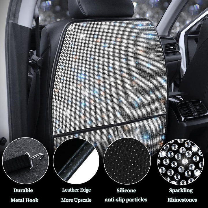 Bling Crystal Car Seat Back Kick Protectors with Storage, Sparkly Diamond Kick Mats, Universal Seat Protector for SUV and Automotive Crystal Auto Accessories for Women White 2Pcs