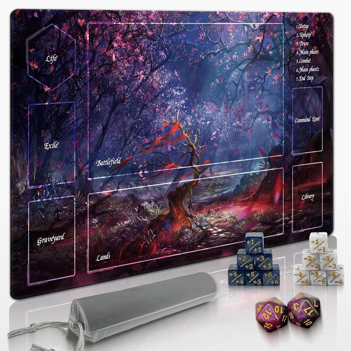 MTG Playmat TCG Playmat -Includes Storage Tube and 7 Dice-Experience Top-Tier Quality and Edge-Locking Waterproof and Non-Slip Mat! (Playmat without Zones, 1-Pretty Purple Fluorescence)