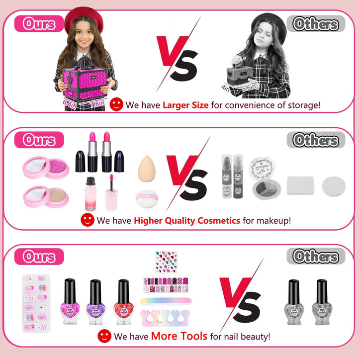 59 Pcs Kids Makeup Kit for Girl, Washable Play Makeup Toys Set for Dress Up, Pretend Beauty Vanity Set with Cosmetic Case Birthday Toys for Girls 3 4 5 6 7 8 9 10 11 12 Year Old Kids Toddlers