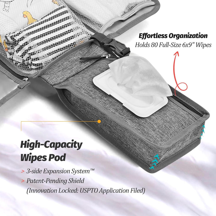 Portable Diaper Changing Pad - Changing Pad Portable with Wipes Pocket, Waterproof Diaper Changing Mat, Portable Changing Pad for Baby, Newborn Gift（Grey）