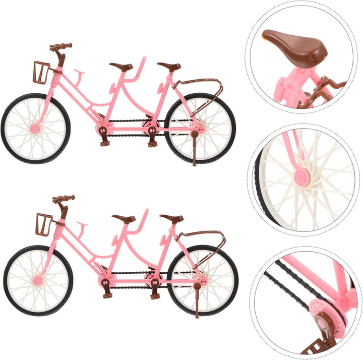 Doll Bicycle Set for Boys and Girls Double Seat Miniature Bike Toy Removable Basket for Boys and Girls Playtime Accessories