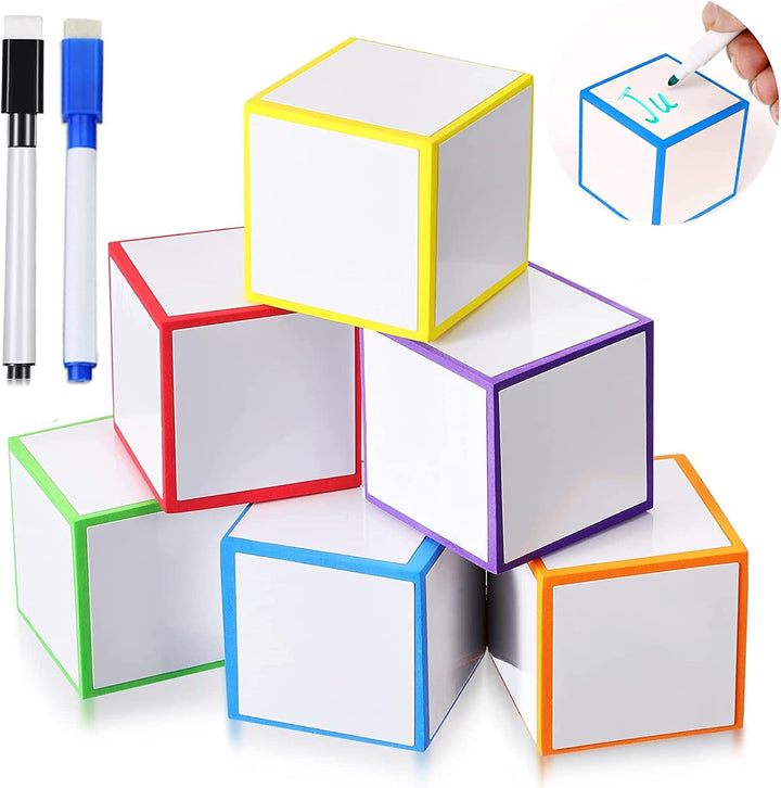 Dry Erase Dice Set of 4-2X2 Inches Multipurpose Colorful Write on Wipe off Dry Erase Blocks Blank Pocket Dice to Draw Letters Numbers and Much More Educational Classroom Supplies for Kids (8+1)
