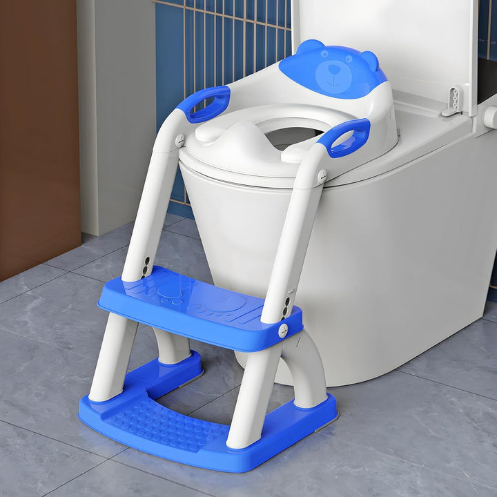 Potty Training Seat with Step Stool Ladder,  Potty Training Toilet for Kids Boys Girls Toddlers - Comfortable Safe Potty Seat with Anti-Slip Pads Ladder Grey