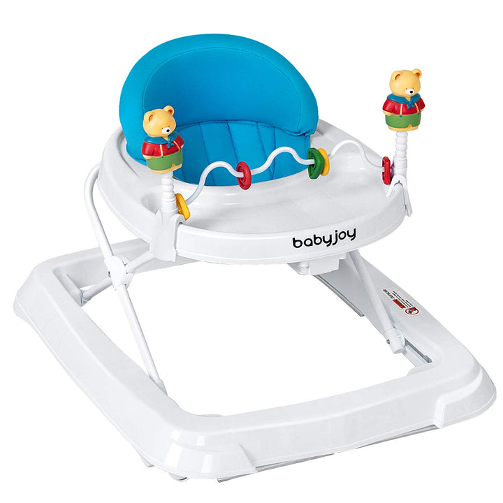 Baby Walker, Foldable Activity Walker with Adjustable Height, Large Tray & Removable Toys, Baby Walker with Wheels for Boys Girls 6-18 Months (Gray)