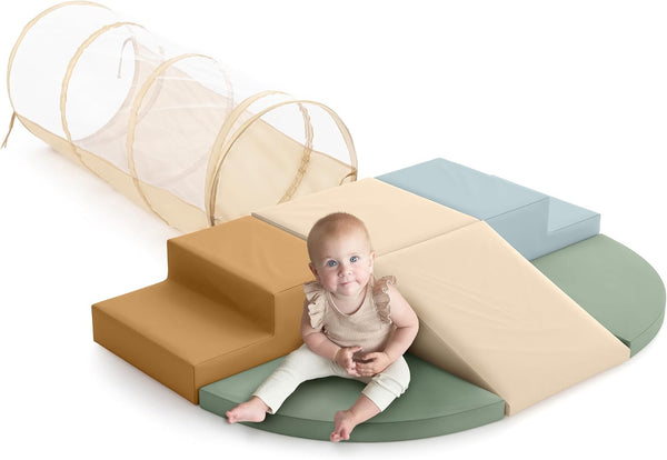 Fun Climbing Toy Set for Toddlers Aged 1-3 - Incl. Crawl through Tunnel & Pu-Leather Climbing Blocks for Unlimited Indoor Fun - Perfect Foam Play Gym for Baby/Kids to Safely Learn New Skills