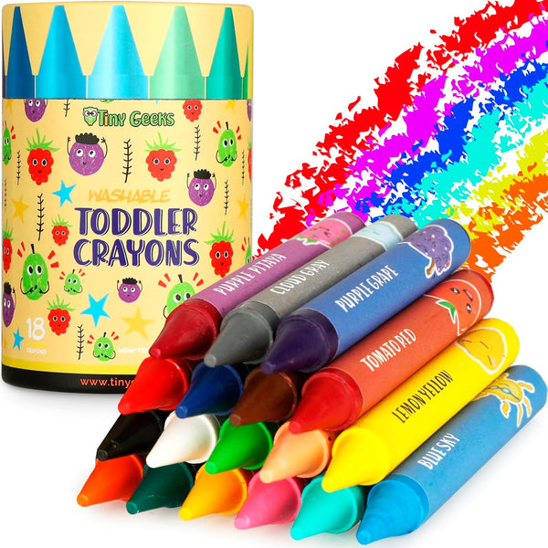 Jumbo Crayons (18 Colors) – Non-Toxic, Washable Crayons for Toddlers and Kids (Ages 1-8) – Easy-To-Hold - Ideal for Travel, Art, and Learning