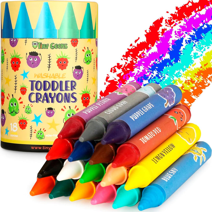 Jumbo Crayons (18 Colors) – Non-Toxic, Washable Crayons for Toddlers and Kids (Ages 1-8) – Easy-To-Hold - Ideal for Travel, Art, and Learning