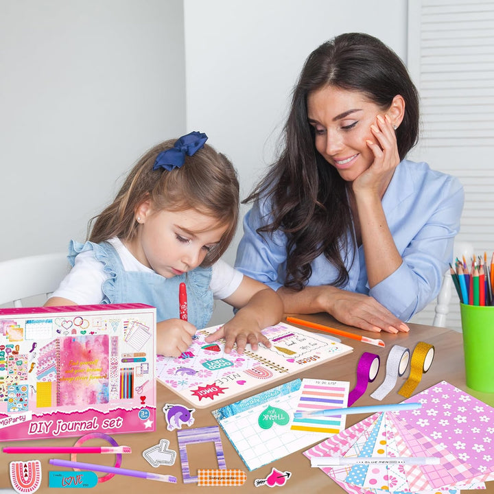 Birthday Gift for Girls Ages 7-13, DIY Journal Kit with Cute Stickers, Scrapbook Supplies, Stationery Set, Cool Arts and Crafts Gifts for 7 8 9 10 11 12 Years Old