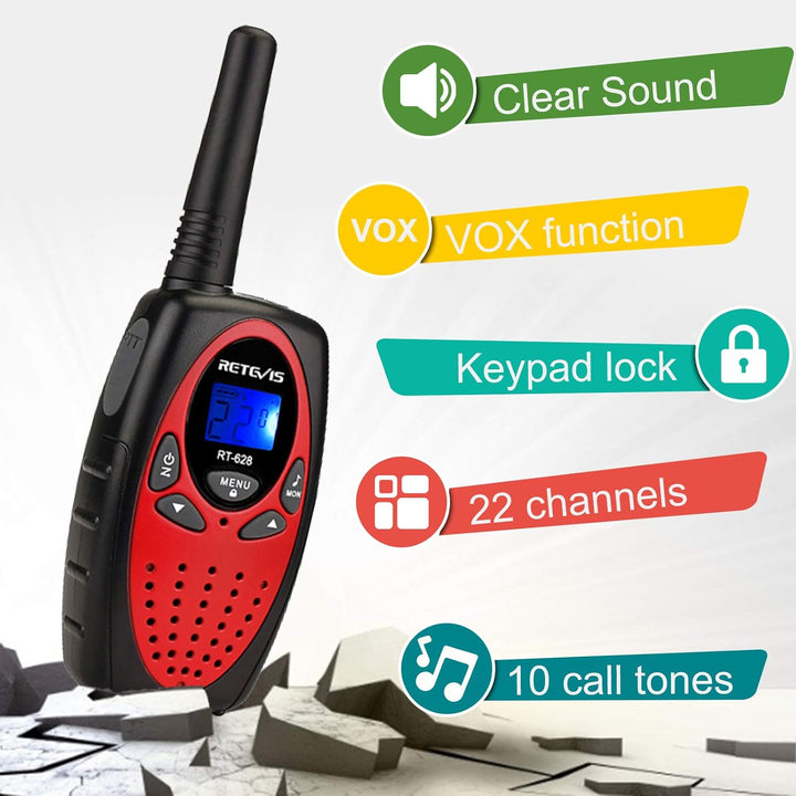 RT628 Walkie Talkies for Kids,Toys Gifts for 6-12 Years Old Boys Girls,Long Range 2 Way Radio 22CH Vox,Birthday Gift,Family Walkie Talkie for Camping Hiking Indoor Outdoor