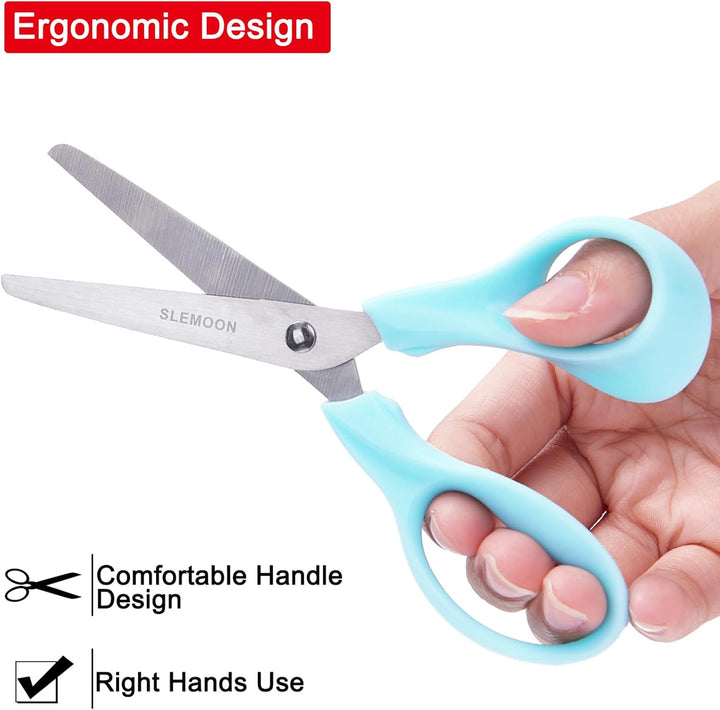 5" Small School Student Blunt Kids Craft Scissors, Sharp Stainless Steel Blades Safety Comfort Grip for Toddler Preschool Children Cutting Paper, 3 Pack,Blue