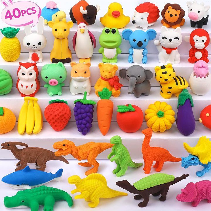 140 Pack Animal Erasers for Kids 3D Puzzle Mini Pencil Eraser Bulk Desk Pets Treasure Box Toy for Classroom School Prize Kids Party Favors Back to School Supplies Random