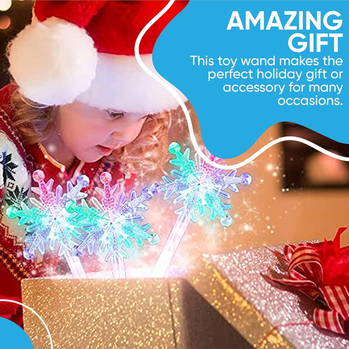 Frozen Snowflake LED Light up Wand Toy for Kids - 2 Pack, Magical Princess Costume Accessory, Perfect for Party Favors, Holiday & Birthday Events