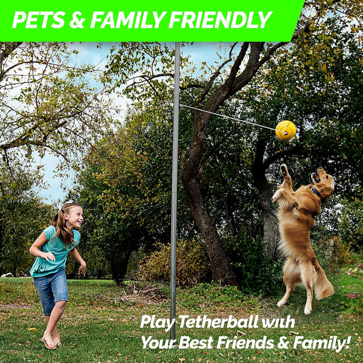 Sunnywood Sports Heavy Duty Tetherball Set for Outdoor Backyard with Ball, Rope and Pole 10-1/2' Height
