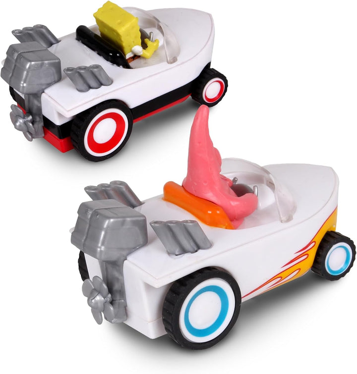 Pull Back 2PK Spongebob & Patrick Hot Rod Boats, Pull Back and Watch Them Zoom, No Batteries, No Controls, No Hassle, Fun–Fast–Portable, Great Gift, Official Nickoledeon Licensed