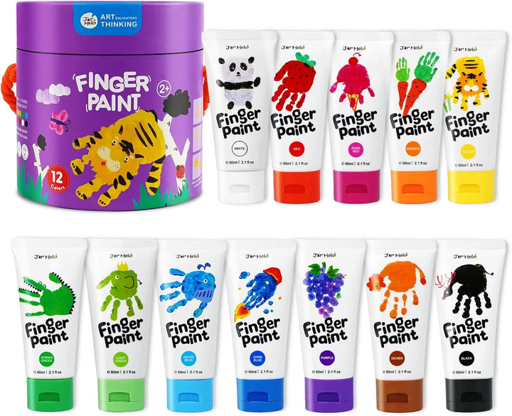 Washable Finger Paints for Toddlers, 10 Colors Large Capacity (2.1Fl Oz), Non Toxic Baby Paint for Hand and Feet, Safe Art Supplies, Preschool Learning Gifts for Kids Age 2+