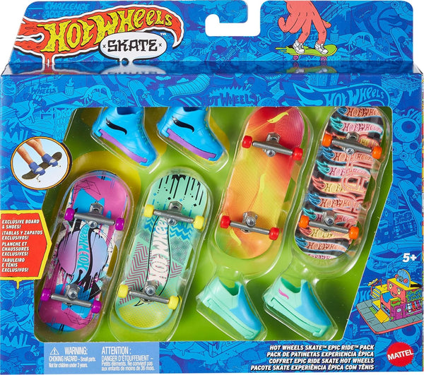 Skate Tony Hawk Fingerboard & Removable Skate Shoes Multipack, 4 Fully Assembled Boards, 2 Pairs of Skate Shoes, 1 Exclusive Set (Styles May Vary)