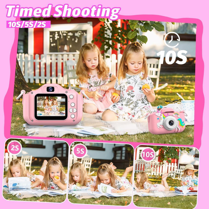 Kids Camera Toys for 3-12 Years Old Boys Girls Children,Portable Child Digital Video Camera with Silicone Cover, Christmas Birthday Gifts for Toddler Age 3 4 5 6 7 8 9 (Camo Pink)