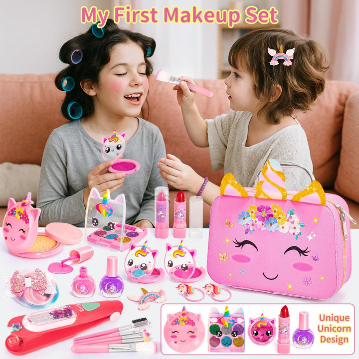 Kids Makeup Kit for Girls Toy – Washable Play Make up Set & Hair Gem Stamper, Bling Hair Jewel Accessories, Princess Dress up Toddlers Christmas Birthday Gift Ideal for Girls 3 4 5 6 7 8-12 Years Old